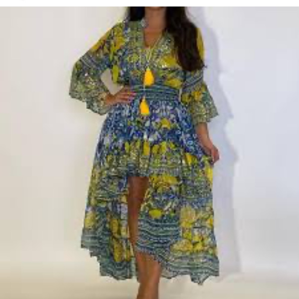 ANTICA SARTORIA by Giacomo Cinque LEMONS blue Mediterranean sequin sheer Dress - Picture 13 of 14